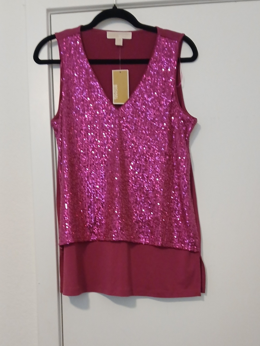 MICHAEL Michael Kors Pink Sequin V-Neck Sleeveless Top